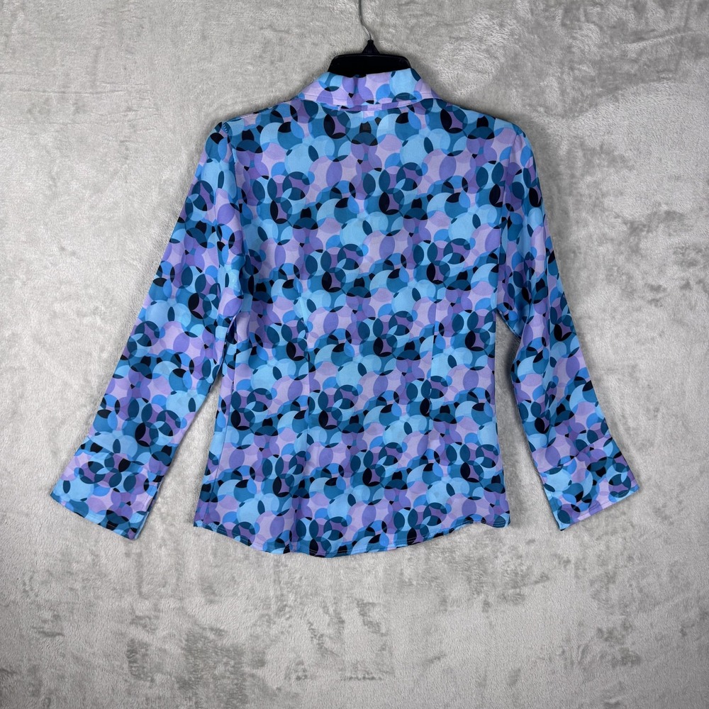 Black Market Shirt Womens Medium Blue Purple Geometric Button Up Long Sleeve USA - Picture 4 of 11